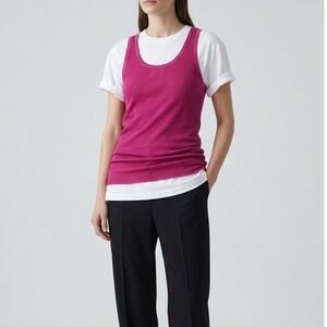 FUZZI Italy Fuchsia Pink Tulle Mesh Scoop Neck Tank Top Size M